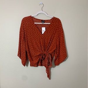 Polka Dot Front Tie Blouse